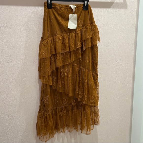 Hem & Thread Asymmetrical Rust Brown Skirt - Picture 3 of 6